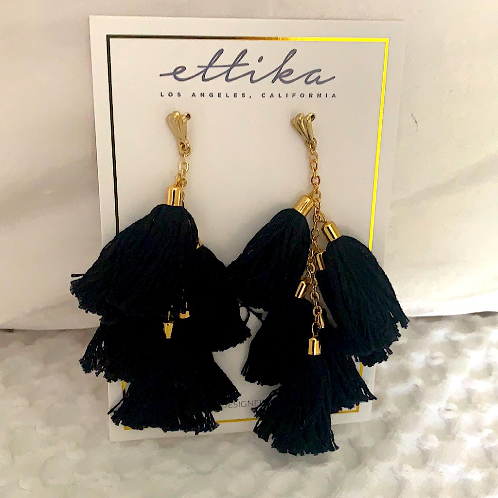 Nwt Ettika Black Tassel Earrings 13$